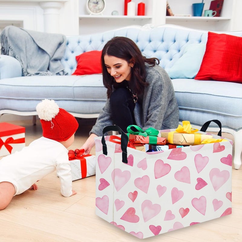 FXOCSHE Rectangular Pink Valentine's Day Gift Basket,nursery basket,Pink girls gift baskets,kids toy storage Bin, Love Heart Room Decor for Home,Shelf Baskets(Pink love) - Image 3